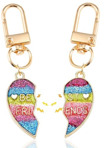 Schlüsselanhänger freundschaft kinder, 2pc schlüsselanhänger beste freundin bff schlüsselanhänger für 2 mädchen schlüsselanhänger freunde Geschenke zum Geburtstag Abschluss Weihnachten (Regenbogen 1)