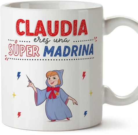 MUGFFINS Tazas Personalizadas para MADRINA - En Español - ¡Eres Súper! - 11 oz / 330 ml - Regalo personalizable original y divertido