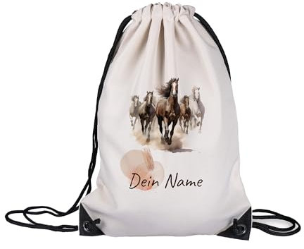 GRAZDesign Pferde Turnbeutel Rucksack Stoffbeutel mit Namen personalisiert für Kinder und Erwachsene