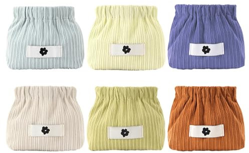 Les-Theresa 6Pcs Corduroy Elastic Storage Bag, Shrapnel Portable Pouch Corduroy Elastic Hair Tie Organizer, Corduroy Makeup Bag Small Corduroy Organizer, Small Cosmetic Bag for Handbag