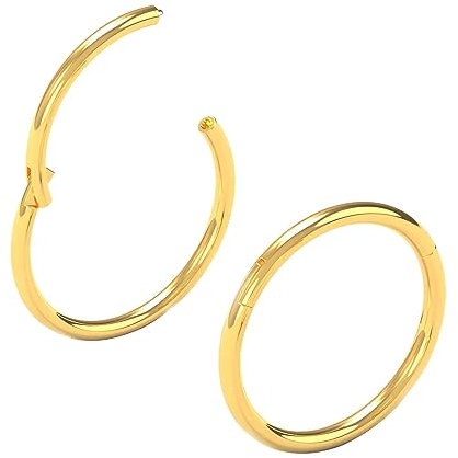 Body CAC 2 Stück-1,2mm×9mm Gold Damen Chirurgenstahl Nasenringe mit Scharnier Edelstahl Ohrring Piercing Helix Knorpel Tragus Ohrringe