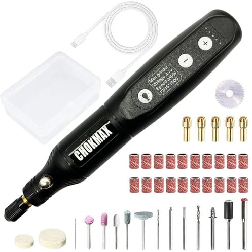 CHOKMAX Cordless Rotary Tool, 3.7V Mini Grinder with 5 Variable Speed Front LED Work Light, 42pcs Accessories Electric Multi-Tool for Polishing, Cleaning and Engraving