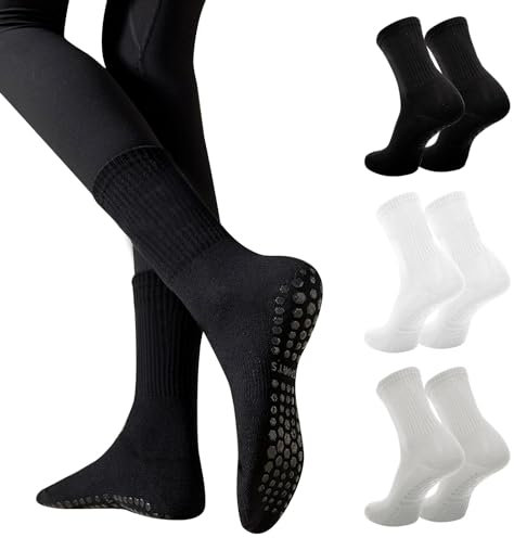 3 Paar Stoppersocken Yoga Socken Damen,AntiRutschSocken für Pilates Barre Ballett Tanz Trampolin (DE/NL/SE/PL, Alphanumerisch, Einheitsgröße, Regular, Regular, B 3 Paar – Schwarz + Weiß + Hellgrau)