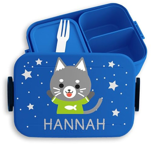Kinder Bento Box Midi Lunchbox für Mepal Bentobox - Süße Katze Katzenmotiv Katzen Cat Cats - 900 ml - Blau - dose personalisierte brotdose katzenliebhaber vesperdose wo name drauf steht katz