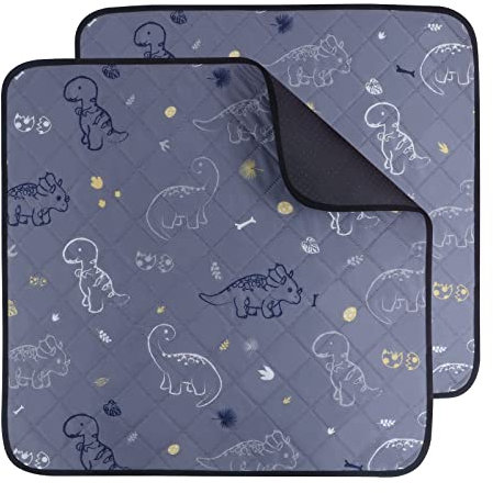 IEUUMLER Washable Pee Pads for Dogs, 2 Pack Waterproof & Non-Slip Pack Whelping Pad, Reusable Washable Puppy Potty Training Pad with Fast Absorbent for Playpen FC013 (Gray Dinosaur, 60*60 cm-2 pcs)