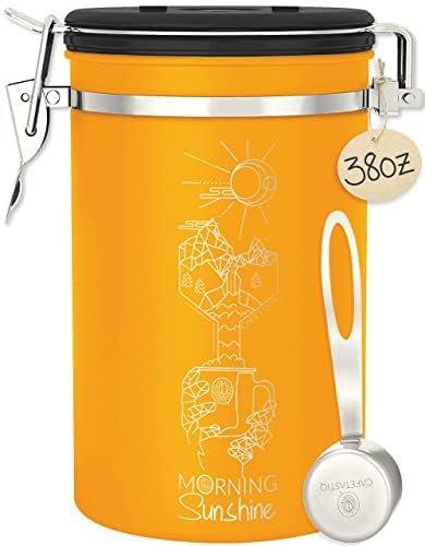 CafetastiQ Coffee Canister - New 2024 Extra Large 38OZ Beans/ 35oz Grounds Airtight Coffee Container for Storage with Date Dial and Release Valve - Accessories Scoop (Home Coffee)…