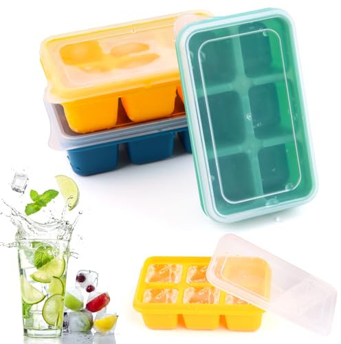 3 Stück Eiswürfelform,Silikon Eiswürfelschale mit Deckel,für Cocktails Whisky Wein Obst Fruchtpürees Eiscreme Eistee，Leicht zu Lösende Silikoneisformen mit Abnehmbaren Deckeln