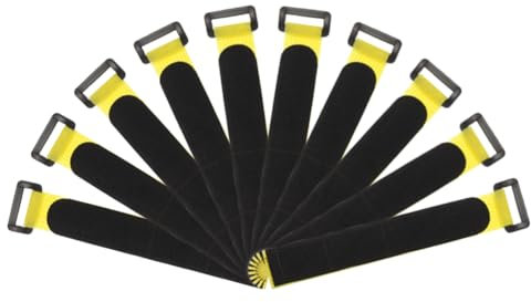 sourcing map Fastening Hook and Loop Cable Tie 8 Inch x 1 Inch Reusable with Buckle Adjustable Multi-Purpose Wire Strap for Cord Management Yellow, Pack of 10