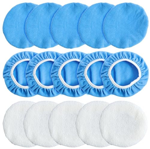 15 Stück Polierhaube Auto 228-254 mm Mikrofaser Polierpad 10 Stk Mikrofaser Polierpad 5 Weiße Wollvlies-Polierpads Wachs Applikator Pad für Auto Möbel Glas Bodenpolieren (228-254mm)