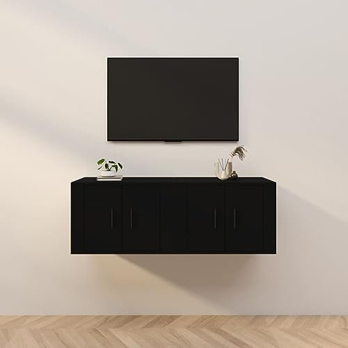 DYRJDJWIDHW Meuble Blanc laqué,Meuble TV Bois Blanc,Meubles TV muraux 2 pcs Noir 57x34,5x40 cmConvient au Salon, à la Chambre à Coucher, à la Salle de séjour