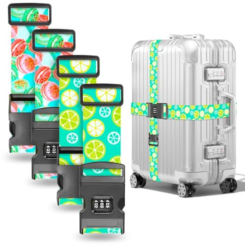 Koffergurte 4 stück,kofferband auffällig,koffergurt mit zahlenschloss,einstellbar kofferband Gurt,koffergurt kreuzgurt,Luggage Strap,Für 28-Zoll-Koffer (Grüner Zitrone, Für 26-Zoll-Koffer)