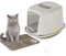 Cat Centre Katzenklo Mit Deckel Katzentoilette Mit Abdeckung Klapptür Mit Grauer Katzenstreu Matte Grau L 57 x 39,5 x 38 cm