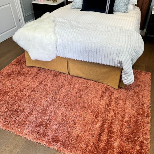 Shaggy Terracotta Soft Insulating Rug High Pile Thick Solid Colour Warm Touch Living Area Bedroom Rugs 120cm x 170cm (3ft 11 x 5ft 7)