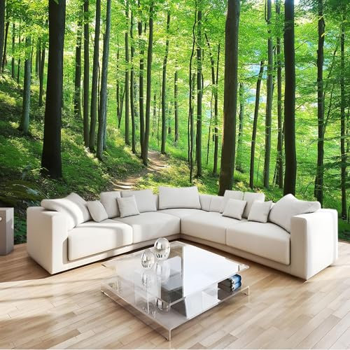 Papier Peint 3D Forêt Verte Panoramique Peinture Murale Interieur 250x175 cm pour Salon Chambre à Coucher D'Enfant Maison Décoration Murale