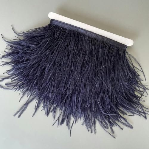 Cinta de plumas de avestruz multicolor de 6 m, 13-18 cm, color, para decoración de vestidos, ropa, costura, manualidades, color azul marino, 6 metros
