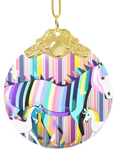 BBEXJIGY Einhorn-Anhänger mit bunten Streifen, rund, Glas, Weihnachtsbaum-Anhänger, festliche Dekoration für Zuhause, Büro, einzigartige Urlaubsdekoration