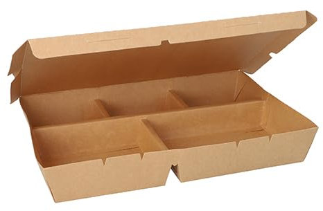 25 Lunchboxen, Pappe 5-geteilt 900 ml 4,2 cm x 17 cm x 25,5 cm braun