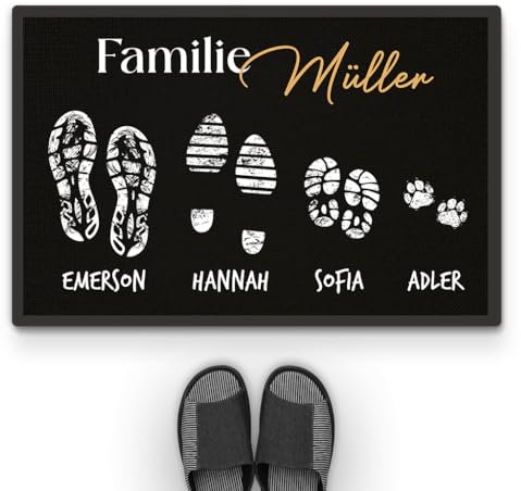 Geschenke Mall Personalisierte Fußmatte Die Familie, Fussmatte Mit Namen, Fussmattes Personalisiert Familie, Fußmatte Selbst Gestalten, Fussmatte Familie personalisiert (3 Mitglieder)
