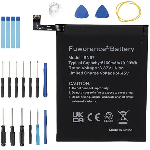 Fuworance 5160mAh 3,87V BN57 - Batería de repuesto compatible con Xiaomi Poco X3 NFC M2007J20CG M2007J20CT teléfono inteligente móvil iones de litio recargable batería con kit de herramientas
