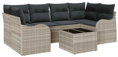 vidaXL Garten-Sofa-Set 7 pcs Hellgrau 55 x 55 x 37 cm Poly Rattan, Moderner modularer Sofa-Set für Garten und Terrasse, UV-beständig, flexibel für den Sommer!