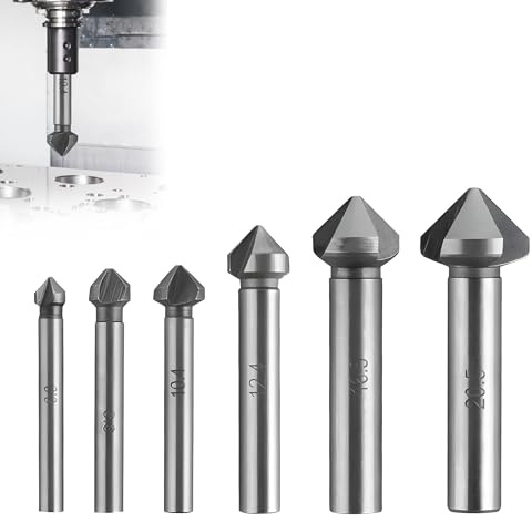 6PCS HSS Countersink Drill Bit Sets, 6.3-20.5mm | 3 Edge 90° Chamfer End Mill Cutter, Countersink Deburring Tools for Metal, Wood, Plastic