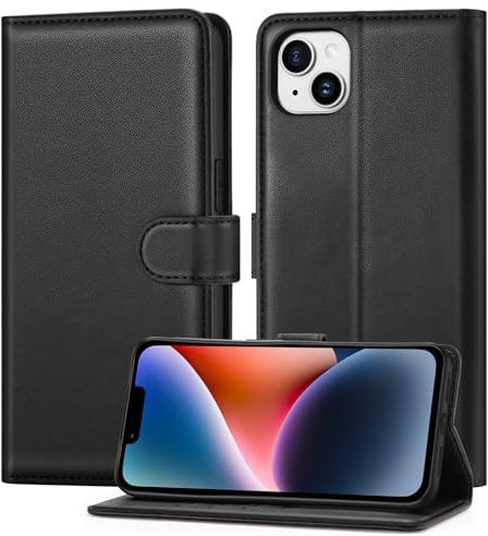 ivencase Compatible with iPhone 13/14/15 Phone Case, [RFID Blocking] PU Leather Flip Wallet Case with Card Slots Stand Magnetic Cover 6.1 Inch - Black