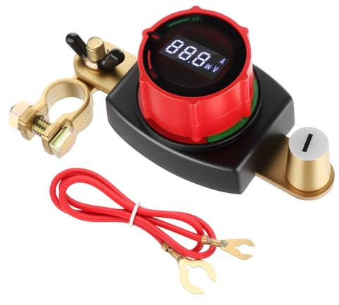 GEARLEADER Top Post Battery Disconnect Switch with Voltmeter, DC 5-60V Battery Kill Switch On/Off Battery Power Cut Master Switch Disconnect Isolator for Car, Marine, Boat, RV