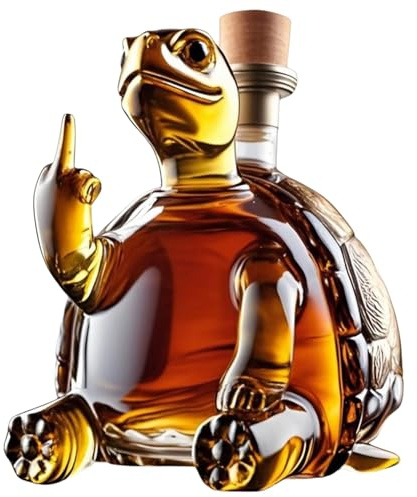 Whiskey Bottle Middle Finger Turtle 11.8 oz Glass Wine Carafe with Beautiful Engraving Personalized Creative Animal Decanter Funny Gag Gift for Bachelor Party, Office Humor & Bar Decor