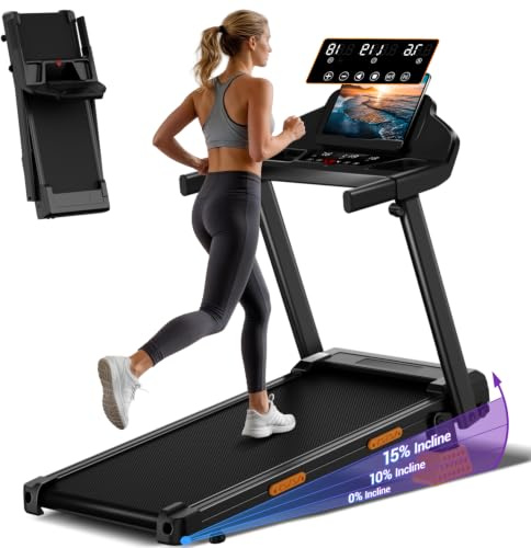 CURSOR Cinta de Correr Plegable con Inclinación,1-12KM/H | Cinta de Andar Plegable ,Caminadora Electrica Para Casa Equipado con un Motor de 3,0 CV y Pantalla LED,Soporte 136KG