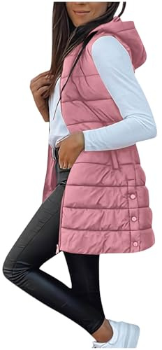 Women's Quilted Waistcoat - Sleeveless Puffer Jacket Stand Collar Hooded Winter Coat Ladies Body Warmer Zipper Slit Hem Gilet Casual Sport Outerwear