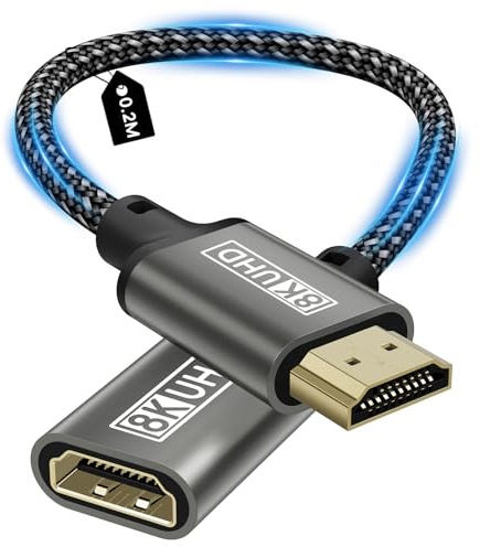 Zestiq HDMI Extension Cable, 8K Male to Female HDMI Extender Cable 48Gbps Ultra High Speed UHD HDR ARC 3D Compatible with TV Stick, Roku, Blu-Ray, Xbox, PS5, HDTV, Laptop-0.2m