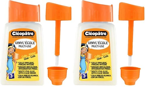 CLEOPATRE - Colle Blanche Vinylique en 80 gr avec Pinceau Intégré – Idéale Travaux Manuels et Loisirs Créatifs - Rentrée Des Classes - Fabrication Française (Lot de 2)