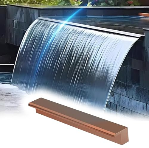 MLYAYE Wasserfall-Überlaufrinne Wasserfall-Überlauf für Gartenteiche, 30 cm, 60, 90, 120, 150, 180, 200 cm, Edelstahl-Wandbrunnen mit PVC-Verbinder(Bronze,180 cm (70 8/9 inch))
