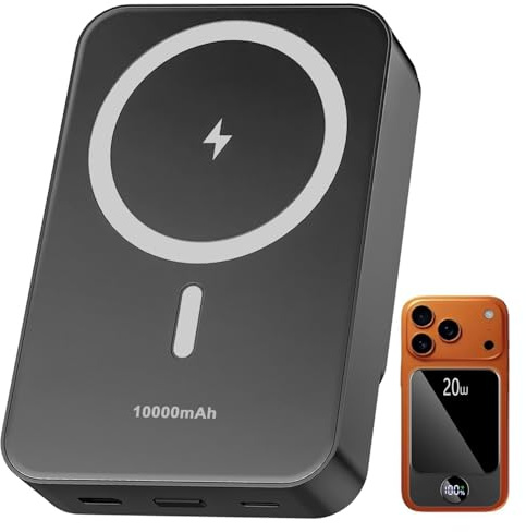 Magnetic Power Bank 10000mAh,20W Fast Charging Portable Charger, Wireless Power Bank with LED Display, Small USB-C Battery Pack with Mag-safe for iPhone 17/16 Plus/Pro/Max,15/14/13 Series