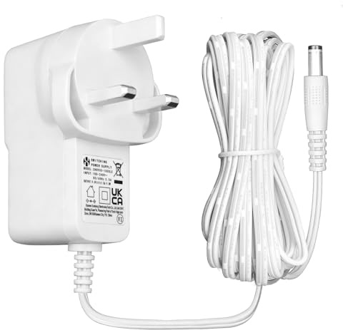 UKCA 9V 1A Power Supply Adapter for Tapo, 3M 20AWG Replacement Cord for C200, C210, C100, C310, C320WS, and More, 9W 1000mA 0.6A 600mA-White