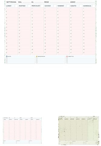 RAFTOM Planner Settimanale da Scrivania A4 – Blocco Note con Scansione Oraria 07-21, Agenda Settimanale da Tavolo in Italiano con Sezione Obiettivi e Note, 50 Fogli a Strappo, Carta Certificata FSC