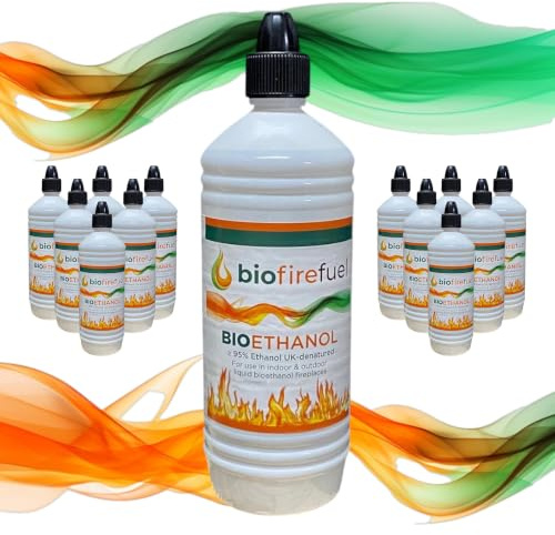 Combustibile a bioetanolo di alta qualità (12 litri) per camini, bracieri, bruciatori e stufe, combustibile liquido ad alta purezza, per uso interno ed esterno, con beccuccio Easy pour biofirefuel