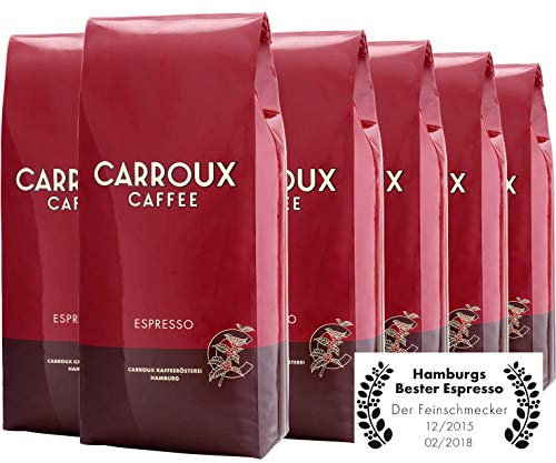 CARROUX Espresso, ganze Bohnen (6x 500 g). Für Siebträger u. Kaffee-Vollautomaten. Frisch geröstete Kaffeebohnen der Privat-Rösterei aus Hamburg