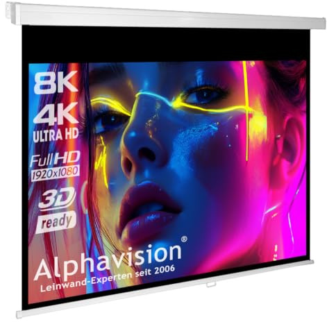 Alphavision SlenderLine Professional Beamer Leinwand 180 x 180 cm 1:1 | GESAMTBREITE: 196cm | ausziehbare Beamer Leinwand Heimkino & Präsentation, Projektionsleinwand Deckenmontage oder Wandmontage
