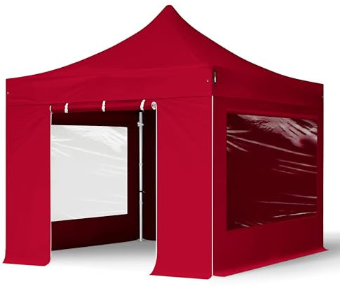 TOOLPORT Faltzelt Professional 3x3 m - mit 4 Seitenteilen (Panoramafenster) Faltpavillon ALU Pavillon Partyzelt rot
