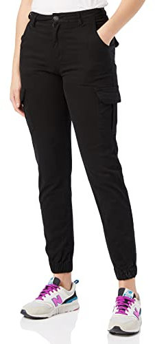 URBAN CLASSICS Pantalon Cargo pour Femme, Taille Haute, Chevilles Resserrées, Poches latérales Plaquées, 98% Coton 2% Élasthanne, Black, Taille 31