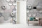 Komar Vlies Fototapete HEXAGON CONCRETE, 400 x 250 cm (Breite x Höhe), Tapete, Schlafzimmer, Wohnzimmer, Flur, Design, Dekoration, Wanddeko