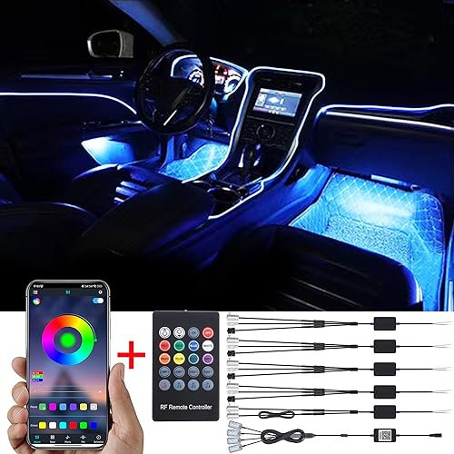 TABEN Auto Innenraum Umgebungslicht 64 Farben APP Control Auto Dekoration Atmosphäre Licht Kit Wasserdicht Glasfaser Atmosphäre Neonstreifen Kaltlichter 1W DC 12V-24V 8m