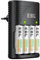 EBL Chargeur de Piles AA AAA 9V Universel, avec 4PCS Piles AA Rechargeables Ni-MH, Chargeur de Piles AC Direct pour AA/AAA/9V Piles Rechargeables,100-240V Tension Mondiale
