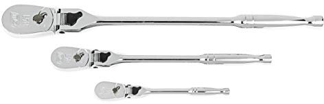 GearWrench 3 Piece 1/4, 3/8 and 1/2 Drive 84 Tooth Locking Flex Head Teardrop Ratchet Set - 81276A-07