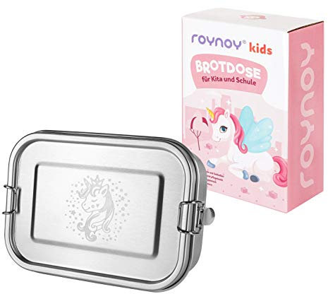 roynoy | Edelstahl Brotdose Kinder | wasserdicht | mit Trennwand | Bento Box Kinder | Frühstücksbox | für Kindergarten Kita Schule (Einhorn)