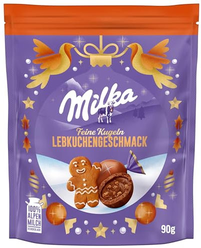Milka Feine Kugeln Lebkuchen-Geschmack 1 x 90g I Weihnachtsschokolade Einzelpackung I Adventskalender Schokolade I Süßigkeiten zu Weihnachten aus 100% Alpenmilch Schokolade