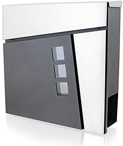 BITUXX Design Briefkasten 18065 Wandbriefkasten Hausbriefkasten Postkasten mit Zeitungsfach Anthrazit Graphit Optik und Edelstahl Einwurf