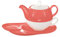 Buchensee Tea for One Lena 500ml aus Crystal Bone China Porzellan in coralrot. Teekanne + Teetasse + Untertasse mit praktischen Ablageflächen
