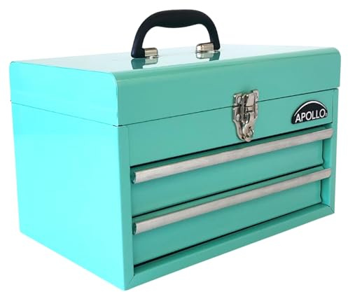 Apollo Tools DT5010-GR Werkzeugkoffer aus Stahl mit tiefem Fach oben und 2 Schubladen aus robustem Stahl mit Kugellager-Öffnung und pulverbeschichteter Oberfläche, Aquagrün